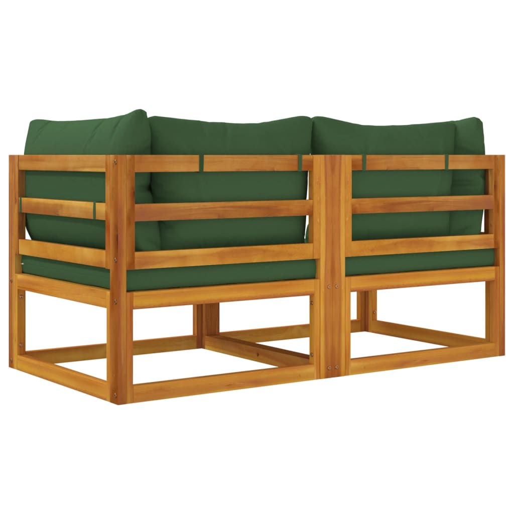 vidaXL Sectional Corner Sofas 2 pcs with Green Cushions Solid Wood Acacia-4