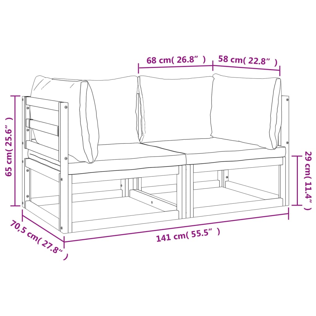 vidaXL Sectional Corner Sofas 2 pcs with Green Cushions Solid Wood Acacia-6