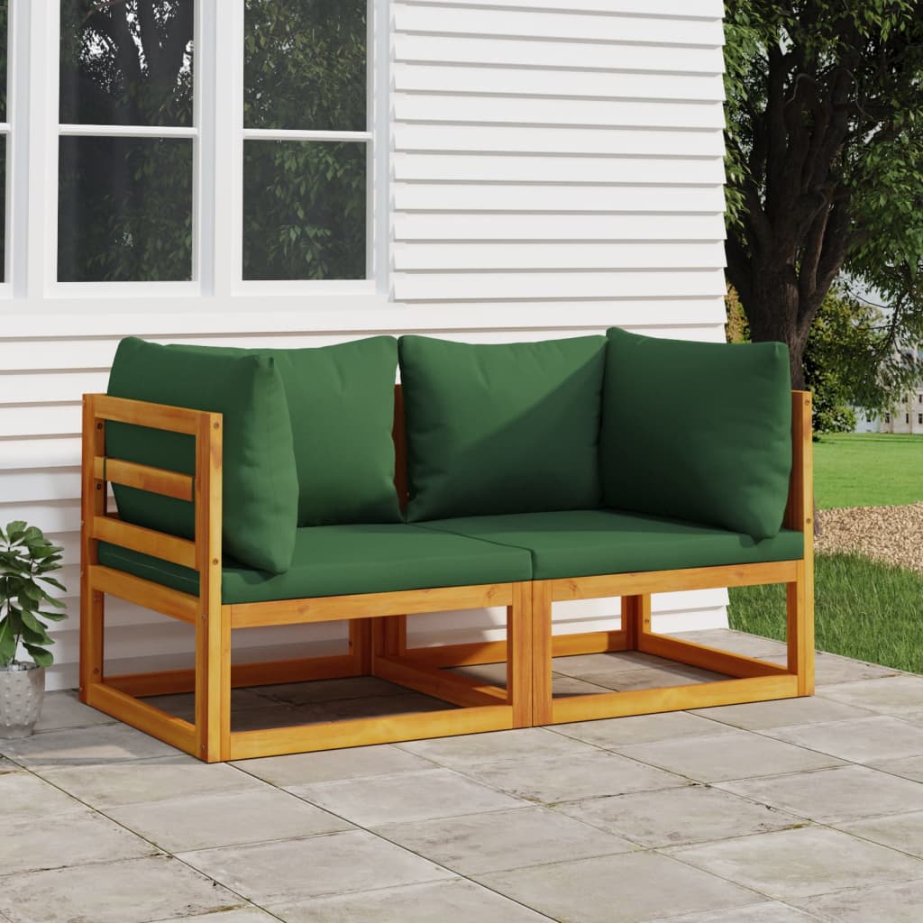 vidaXL Sectional Corner Sofas 2 pcs with Green Cushions Solid Wood Acacia-0