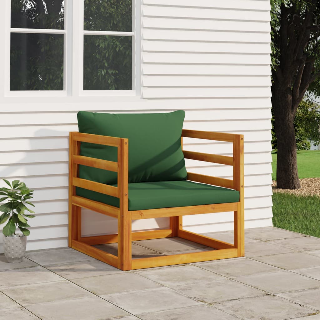 vidaXL Patio Chair with Green Cushions Solid Wood Acacia-0