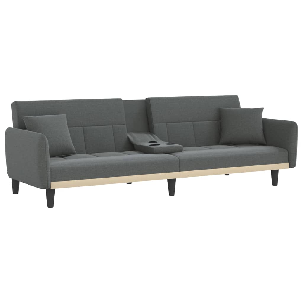 vidaXL Sofa Bed with Cup Holders Black Fabric-27