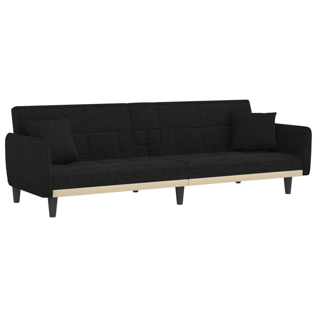 vidaXL Sofa Bed with Cup Holders Black Fabric-5