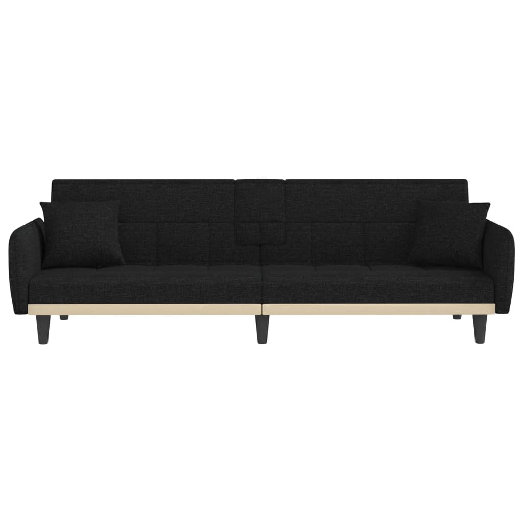 vidaXL Sofa Bed with Cup Holders Black Fabric-21