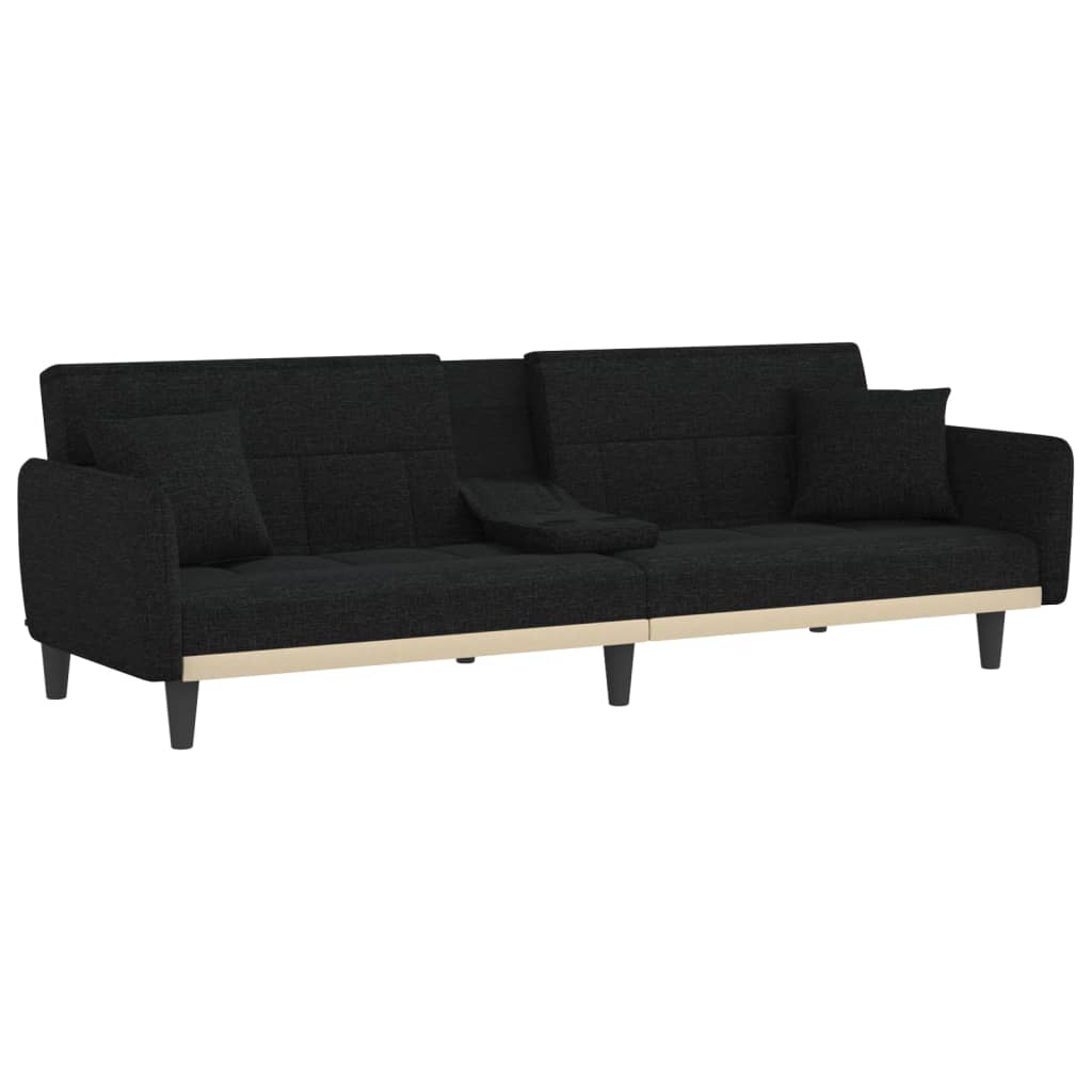 vidaXL Sofa Bed with Cup Holders Black Fabric-25