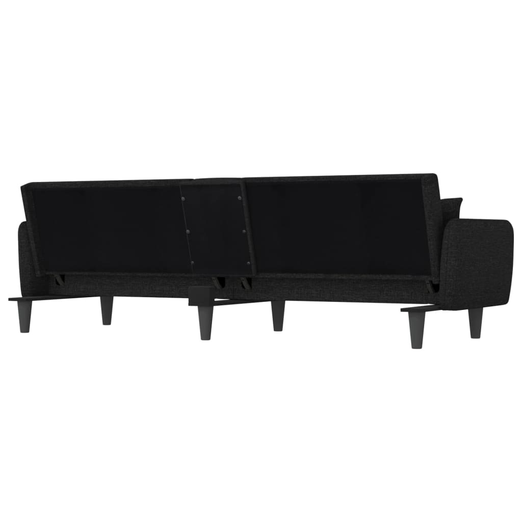 vidaXL Sofa Bed with Cup Holders Black Fabric-31