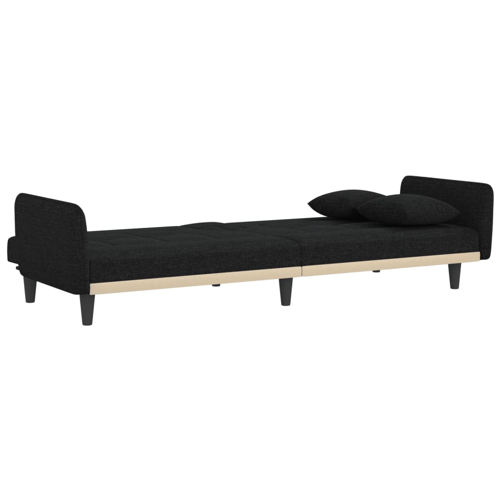 vidaXL Sofa Bed with Cup Holders Black Fabric-3