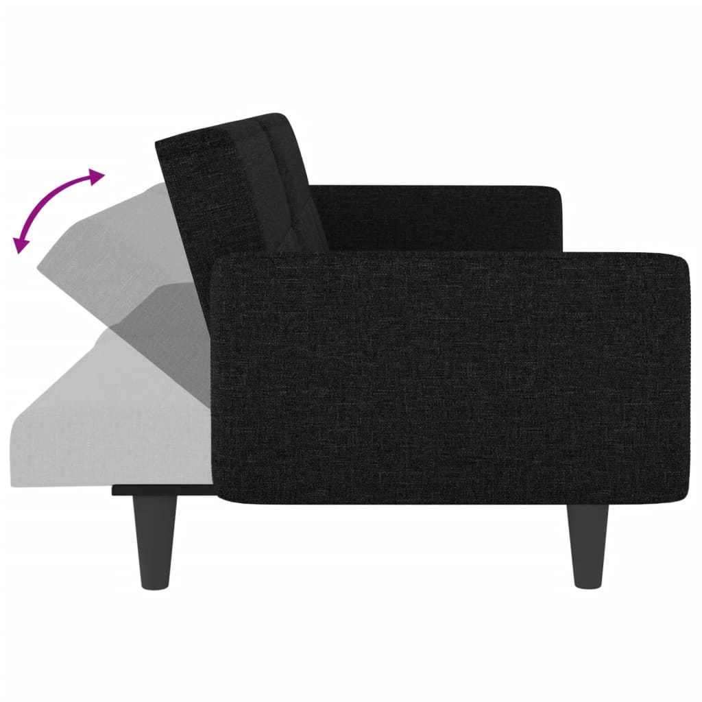 vidaXL Sofa Bed with Cup Holders Black Fabric-34