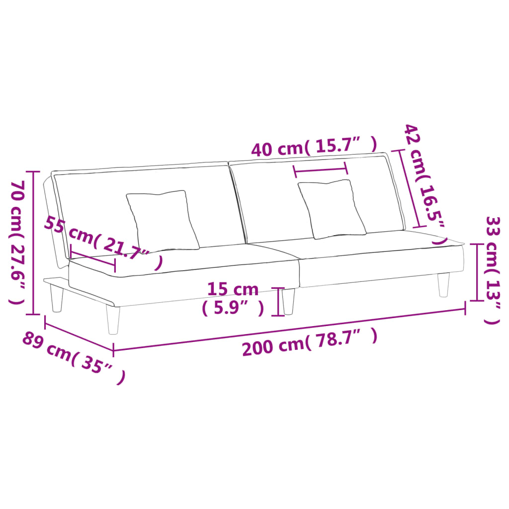 vidaXL 2-Seater Sofa Bed Velvet Recliner Loveseat Folding Daybed Multi Colors-41