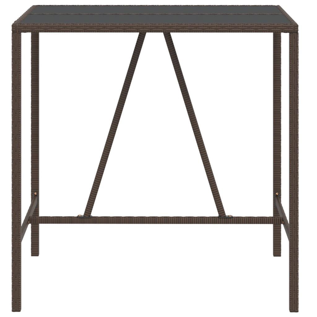 vidaXL Bar Table with Glass Top Black 43.3"x27.6"x43.3" Poly Rattan-5