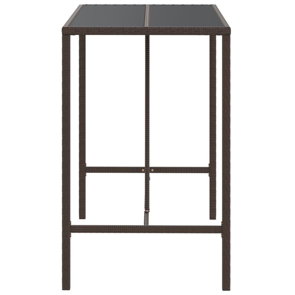 vidaXL Bar Table with Glass Top Black 43.3"x27.6"x43.3" Poly Rattan-9