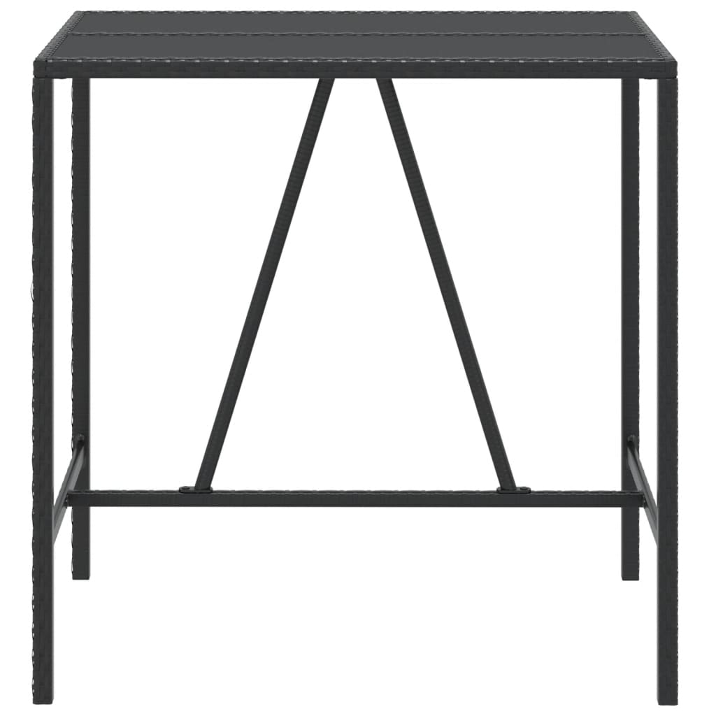 vidaXL Bar Table with Glass Top Black 43.3"x27.6"x43.3" Poly Rattan-19