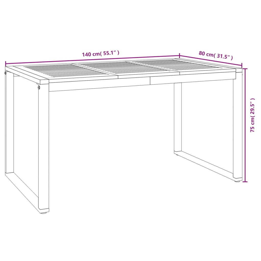 vidaXL Patio Table with U-shaped Legs 55.1"x31.5"x29.5" Solid Wood Acacia-13