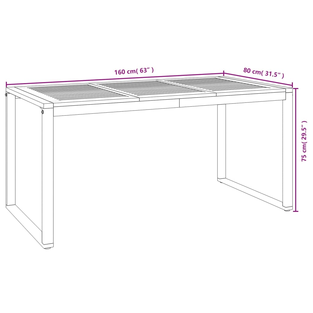 vidaXL Patio Table with U-shaped Legs 55.1"x31.5"x29.5" Solid Wood Acacia-11