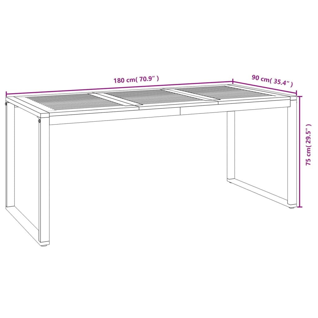 vidaXL Patio Table with U-shaped Legs 55.1"x31.5"x29.5" Solid Wood Acacia-2