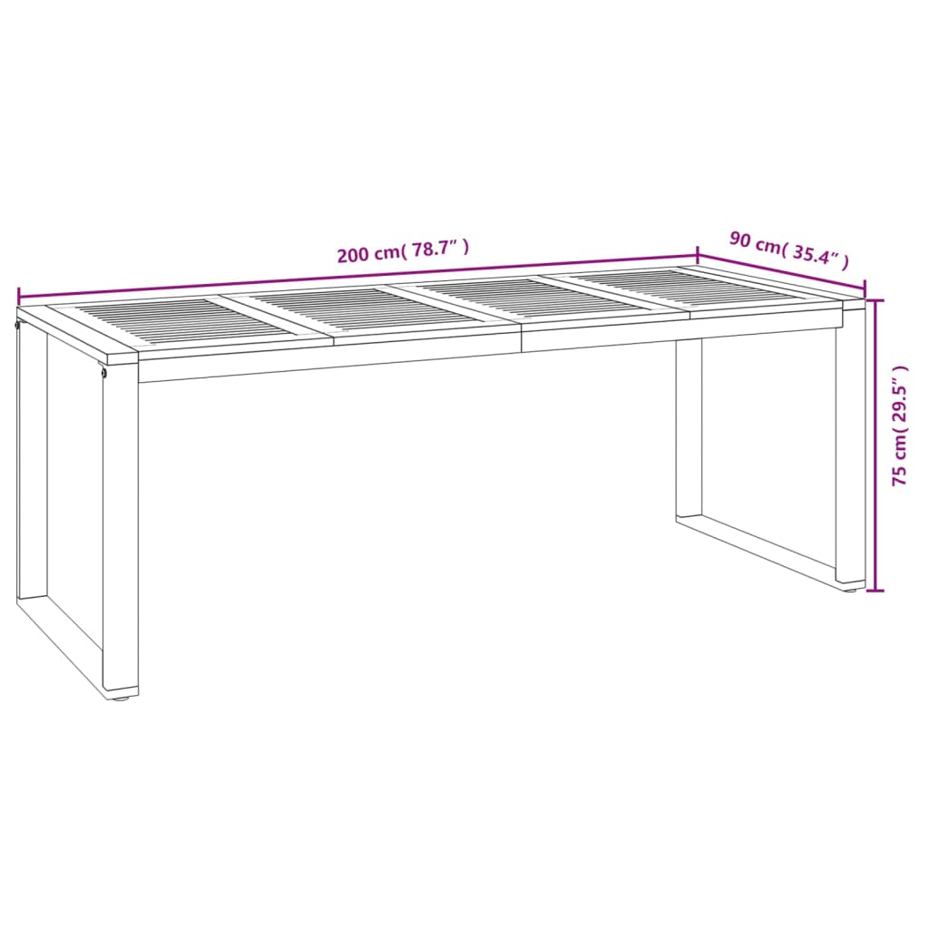 vidaXL Patio Table with U-shaped Legs 55.1"x31.5"x29.5" Solid Wood Acacia-20