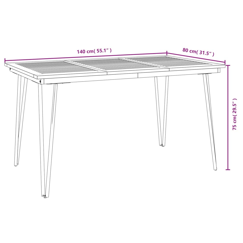 vidaXL Patio Table Dining Table with Hairpin Legs for Porch Solid Wood Acacia-15