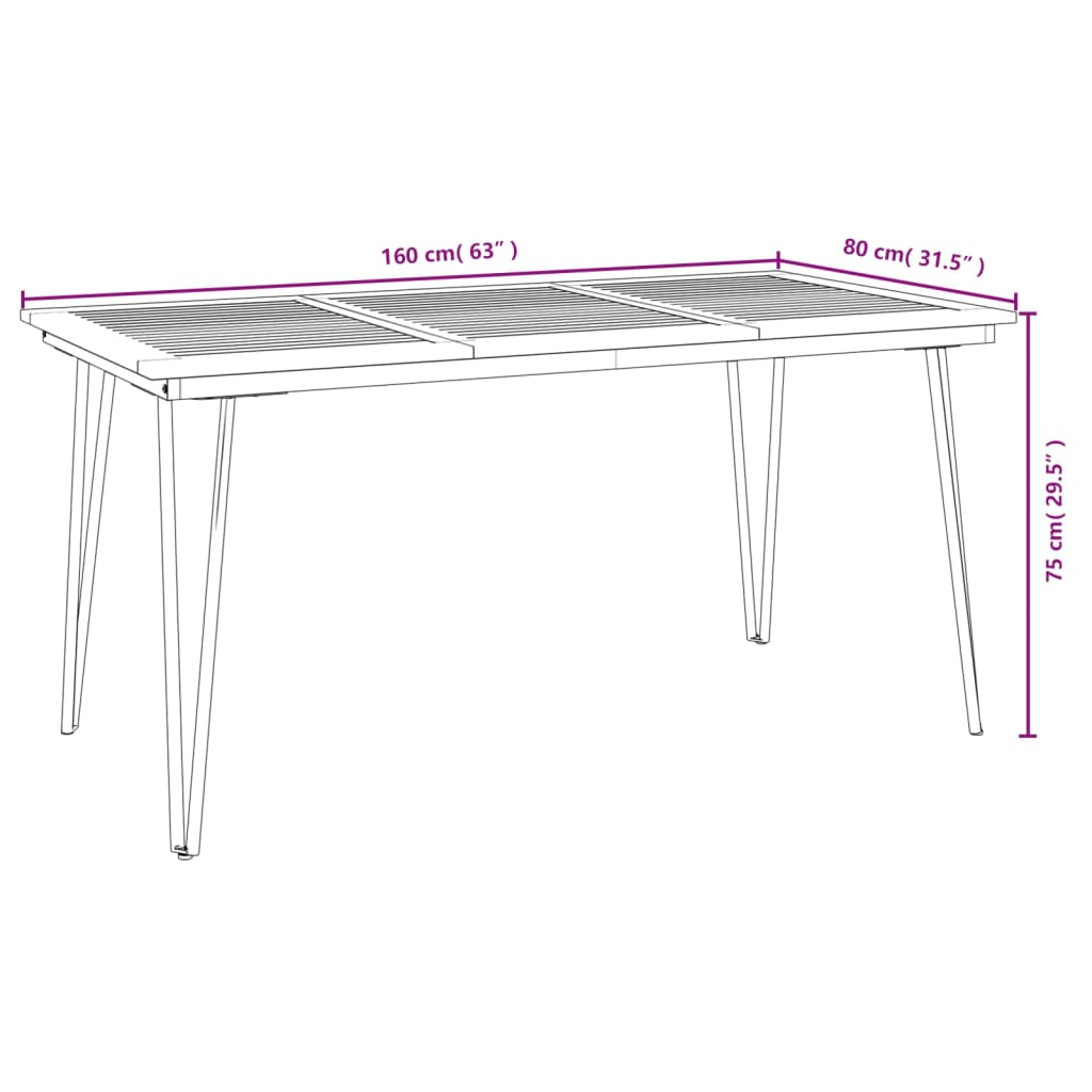 vidaXL Patio Table Dining Table with Hairpin Legs for Porch Solid Wood Acacia-8