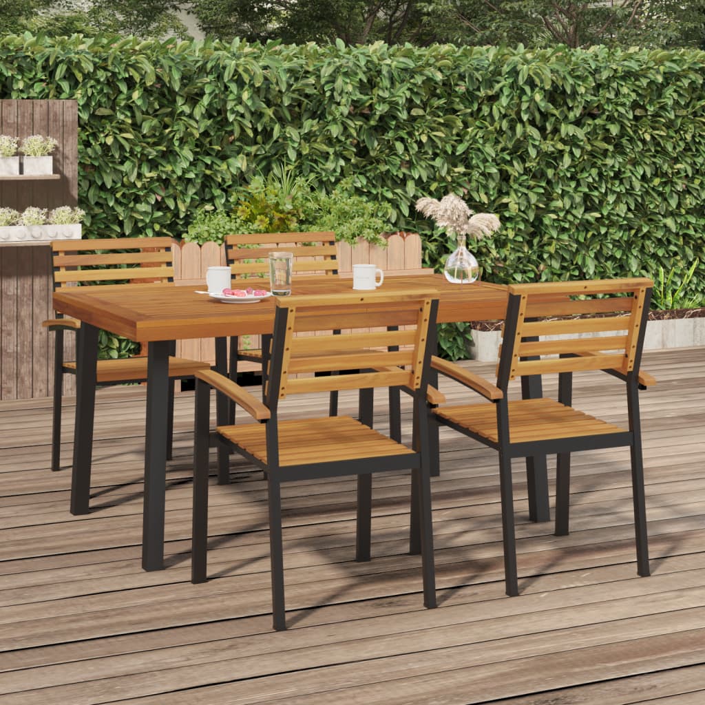 vidaXL Patio Table Patio Furniture Table with Metal Frame Solid Wood Acacia-7