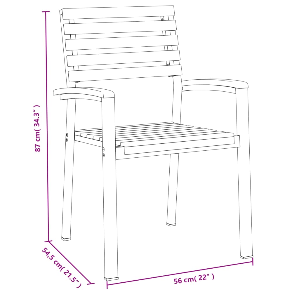 vidaXL Patio Chair Stackable Lawn Dining Chair Solid Wood Acacia and Metal-10