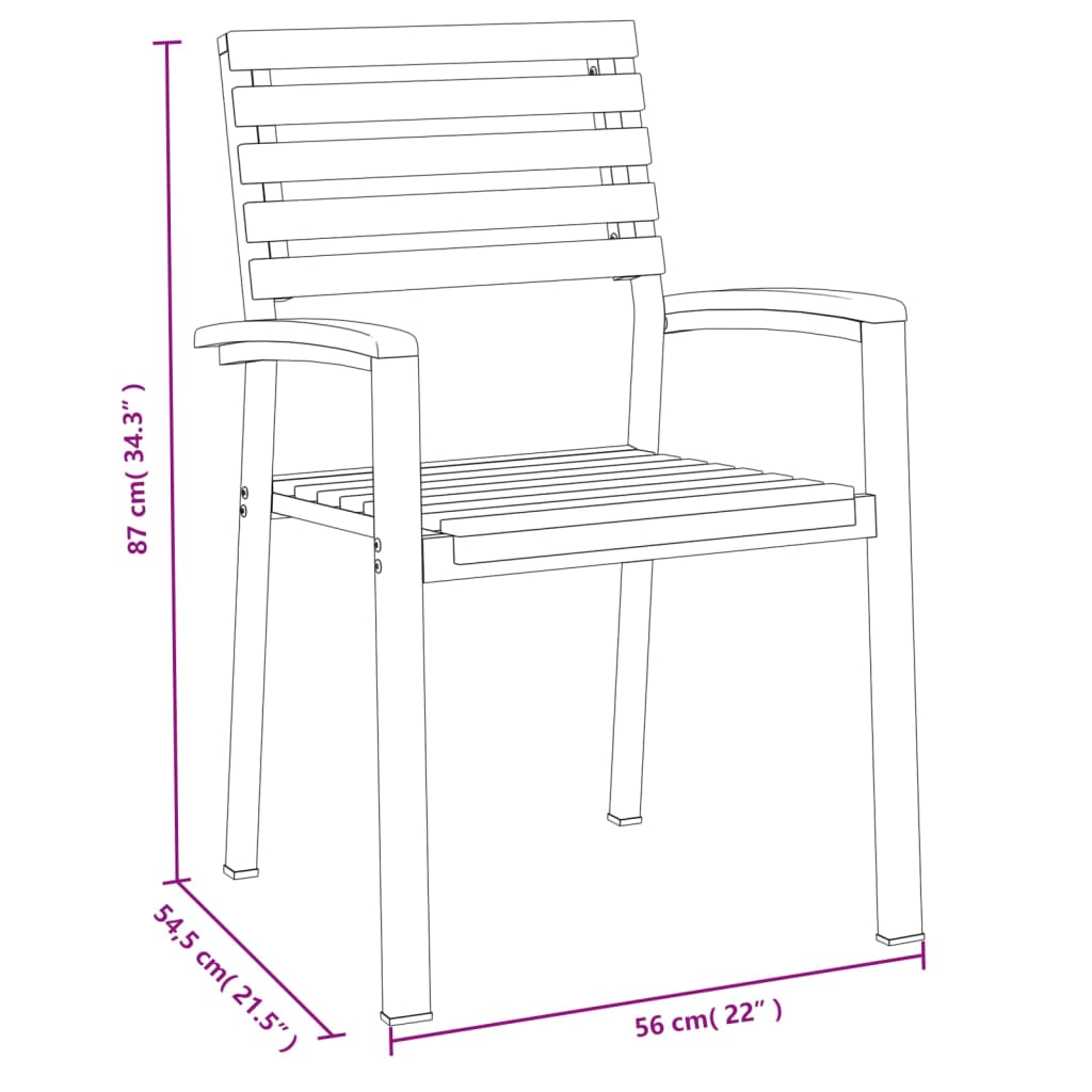 vidaXL Patio Chair Stackable Lawn Dining Chair Solid Wood Acacia and Metal-26