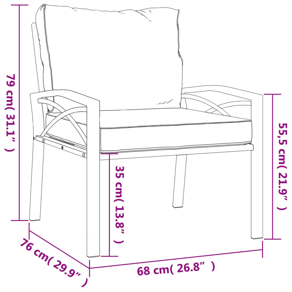 vidaXL Chair Outdoor Patio Accent Metal Frame Armchair with Cushions Steel-0