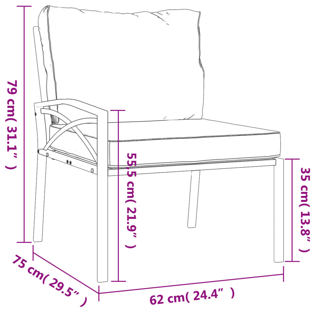 vidaXL Chair 2 Pcs Outdoor Accent Metal Frame Armchair with Cushions Steel-1