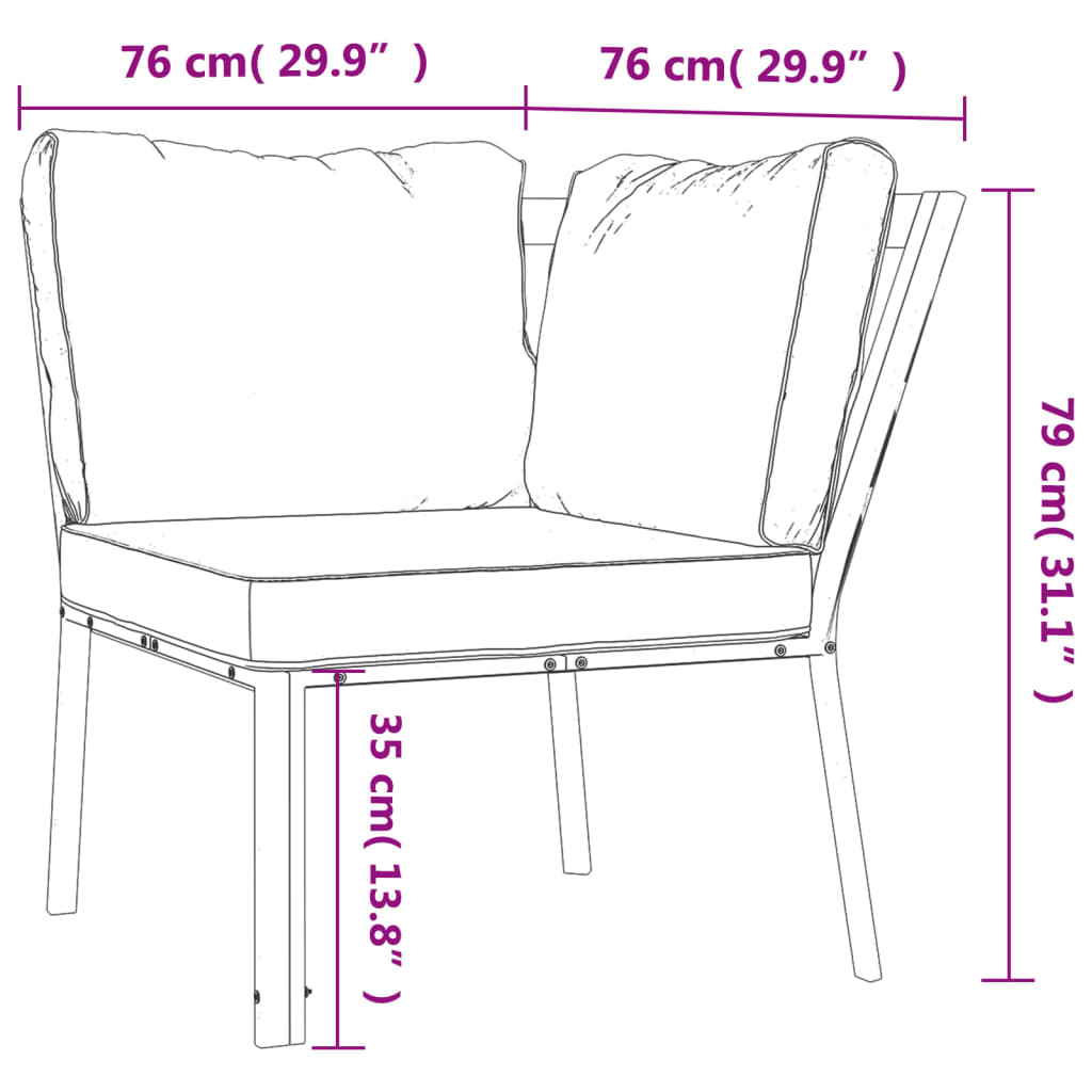 vidaXL Chair Outdoor Patio Accent Metal Frame Armchair with Cushions Steel-13