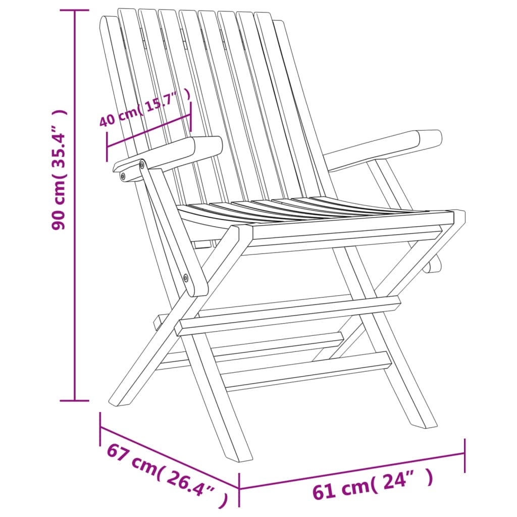 vidaXL Folding Patio Chairs 2 pcs 24"x26.4"x35.4" Solid Wood Teak-6