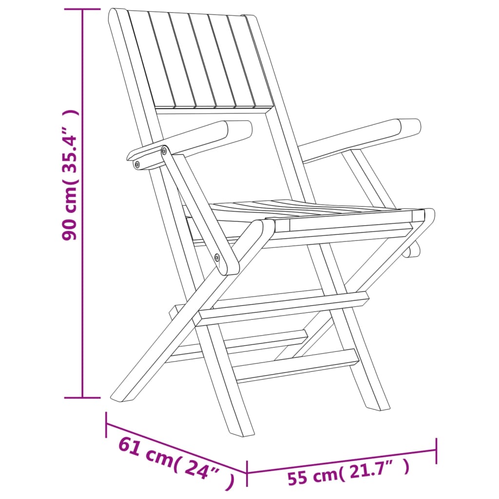vidaXL Folding Patio Chairs 2 pcs 21.7"x24"x35.4" Solid Wood Teak-6