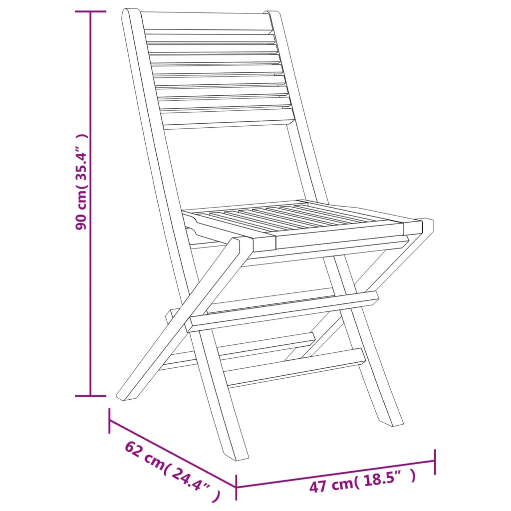 vidaXL Folding Patio Chairs 2 pcs 18.5"x24.4"x35.4" Solid Wood Teak-6