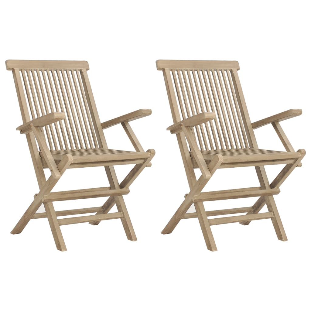 vidaXL Folding Patio Chairs Outdoor Lawn Chair Furniture Gray Solid Wood Teak-2