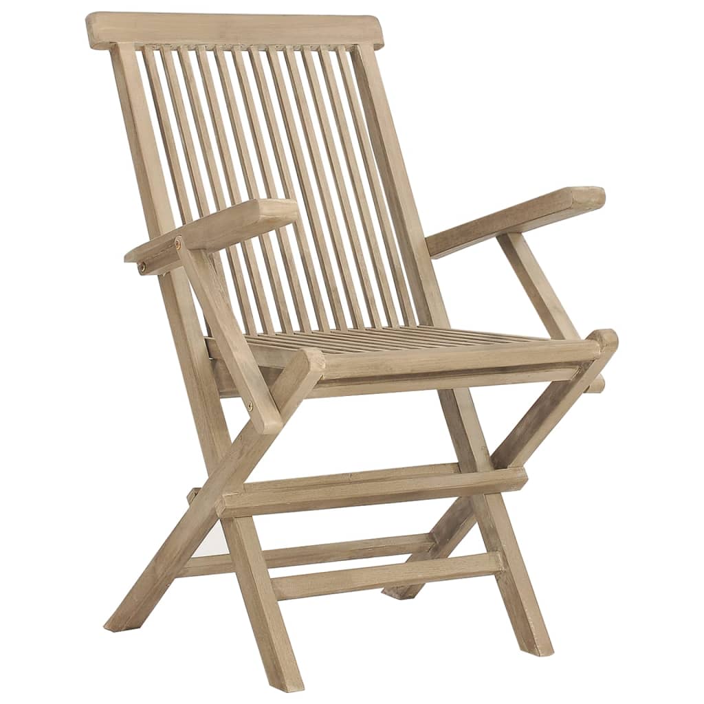vidaXL Folding Patio Chairs Outdoor Lawn Chair Furniture Gray Solid Wood Teak-14