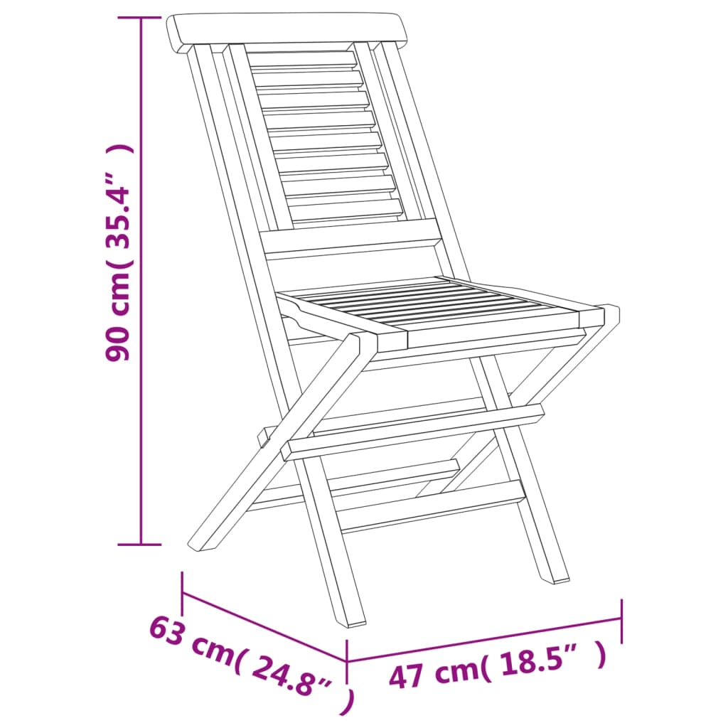 vidaXL Folding Patio Chairs 8 pcs 18.5"x24.8"x35.4" Solid Wood Teak-4