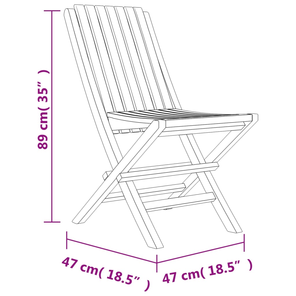 vidaXL Folding Patio Chairs 4 pcs 18.5"x18.5"x35" Solid Wood Teak-4