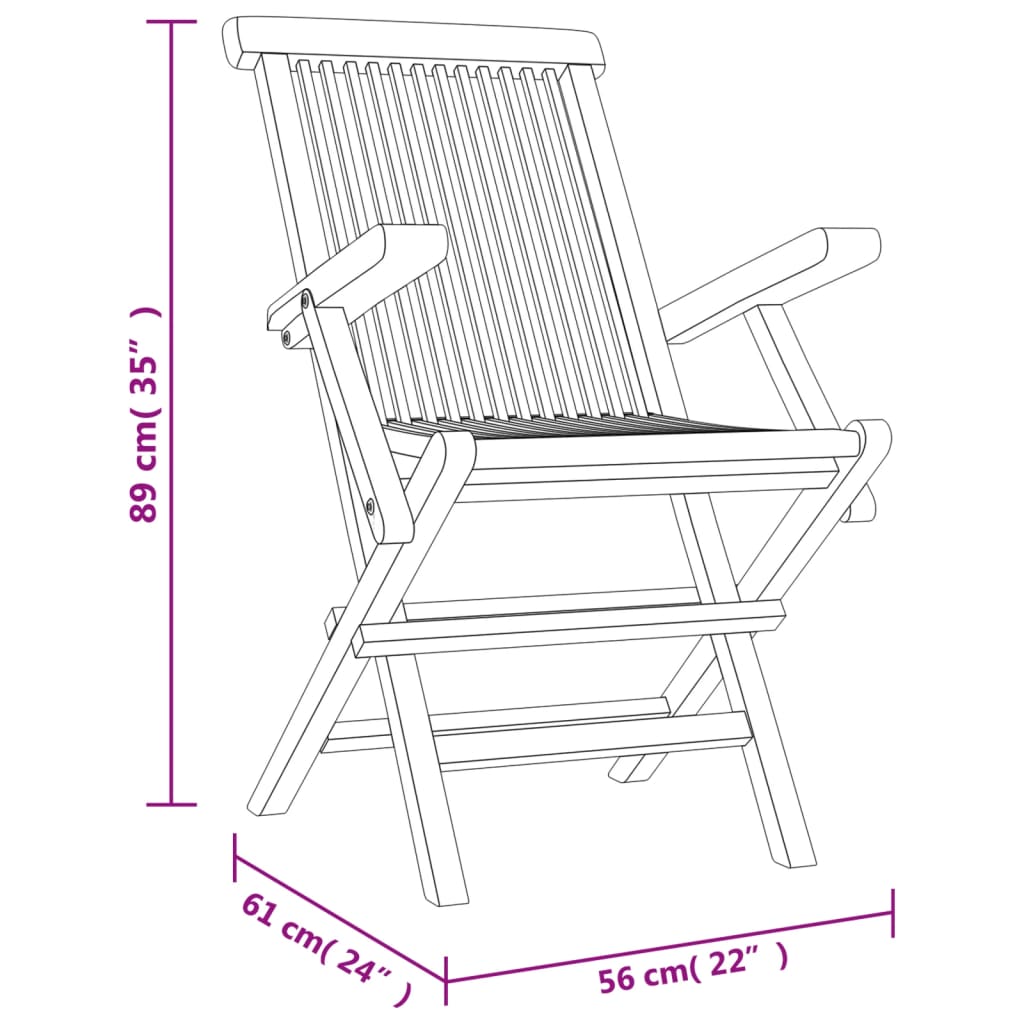 vidaXL Folding Patio Chairs Outdoor Lawn Chair Furniture Gray Solid Wood Teak-6