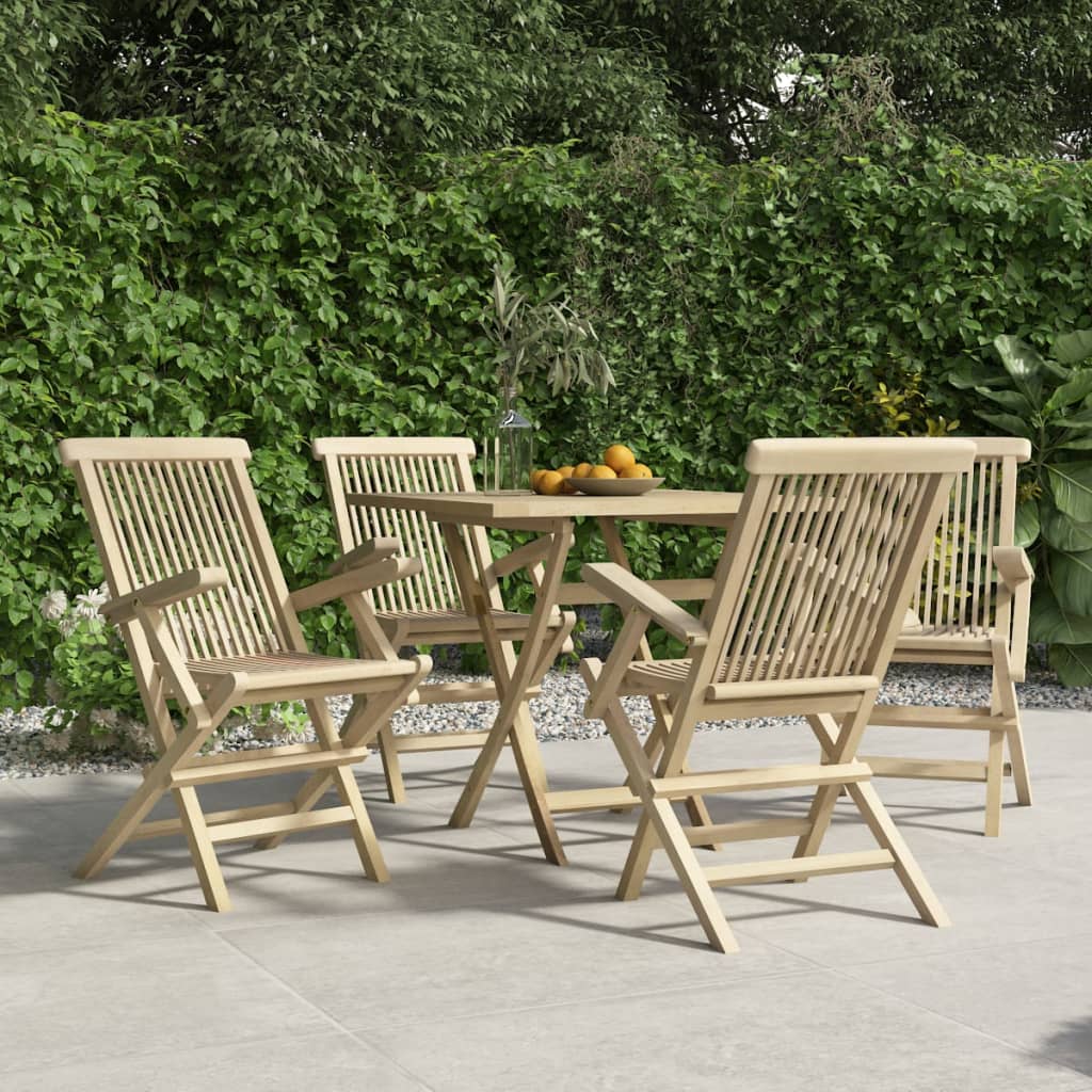 vidaXL Folding Patio Chairs Outdoor Lawn Chair Furniture Gray Solid Wood Teak-3