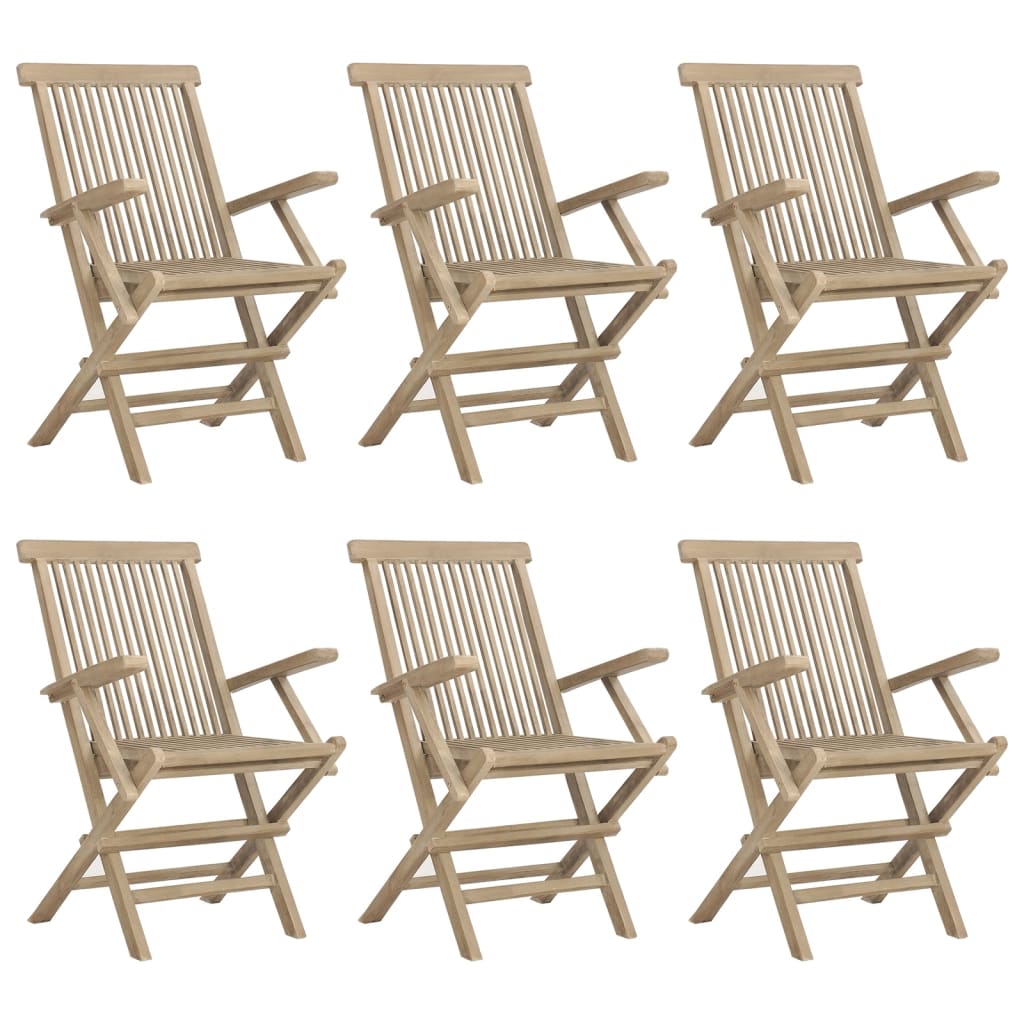 vidaXL Folding Patio Chairs Outdoor Lawn Chair Furniture Gray Solid Wood Teak-18
