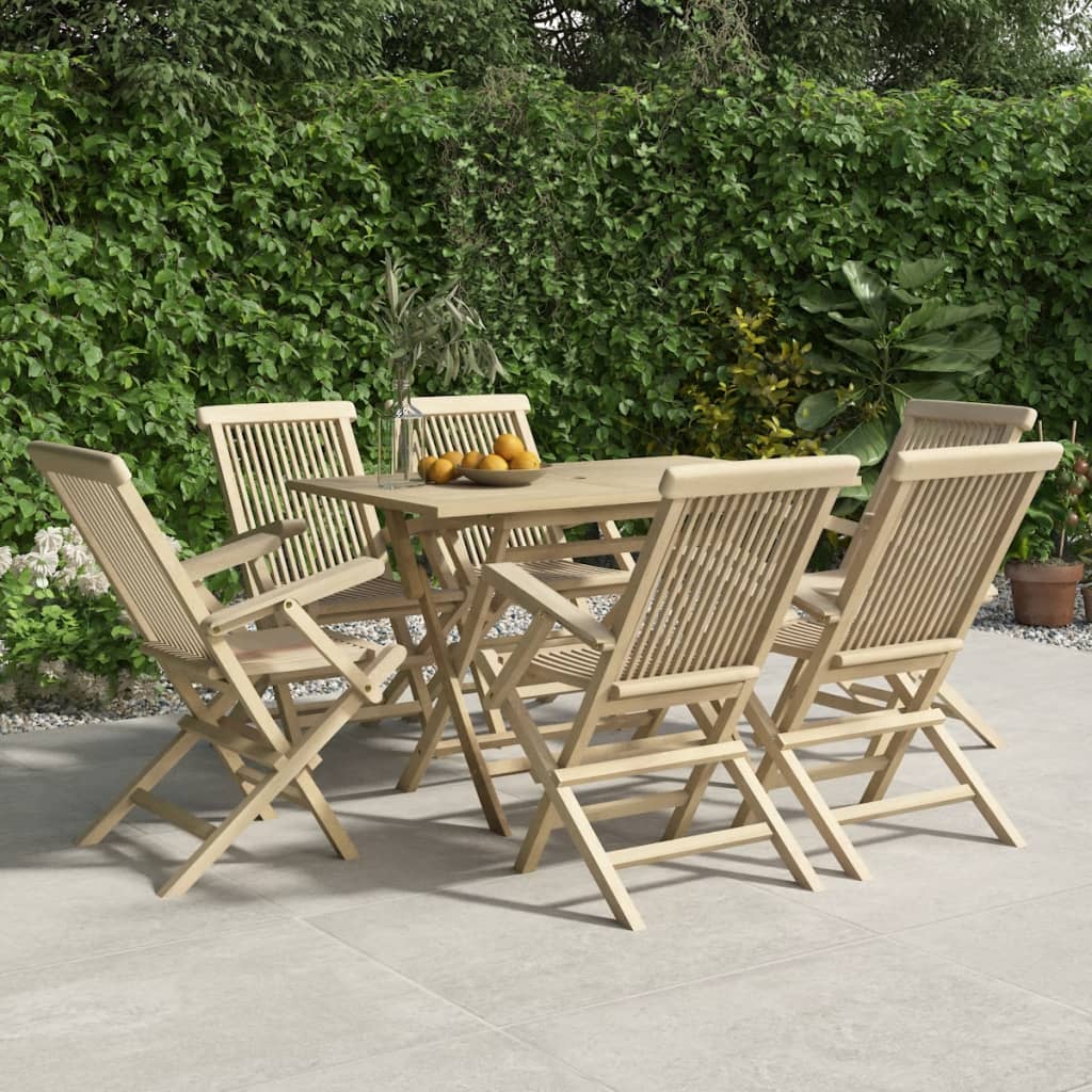 vidaXL Folding Patio Chairs Outdoor Lawn Chair Furniture Gray Solid Wood Teak-21
