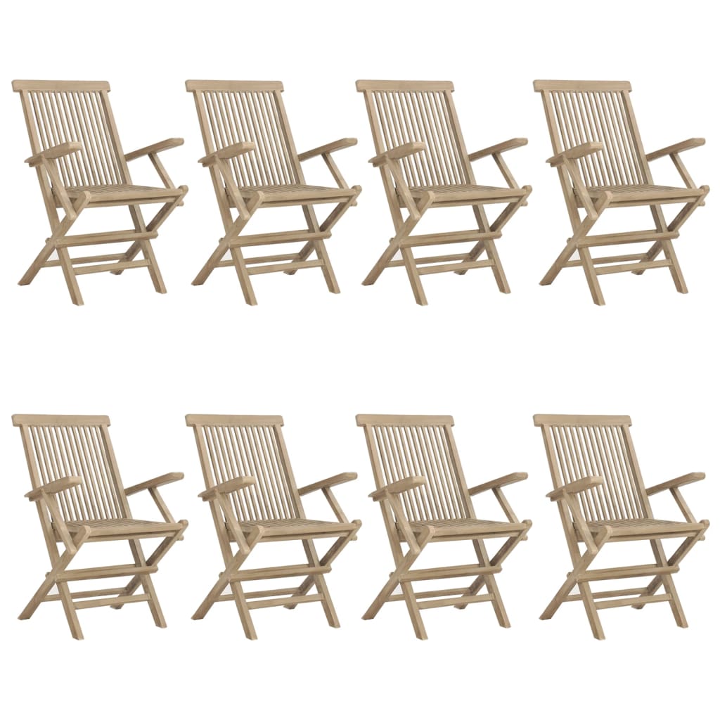 vidaXL Folding Patio Chairs Outdoor Lawn Chair Furniture Gray Solid Wood Teak-7