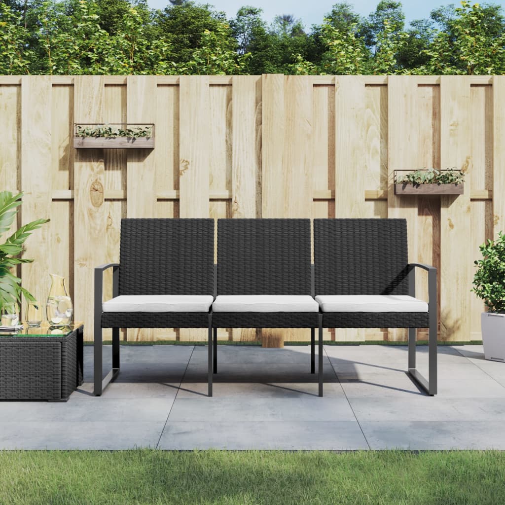 vidaXL Outdoor Bench 3-Seater Bench with Cushions for Porch Deck PP Rattan-10