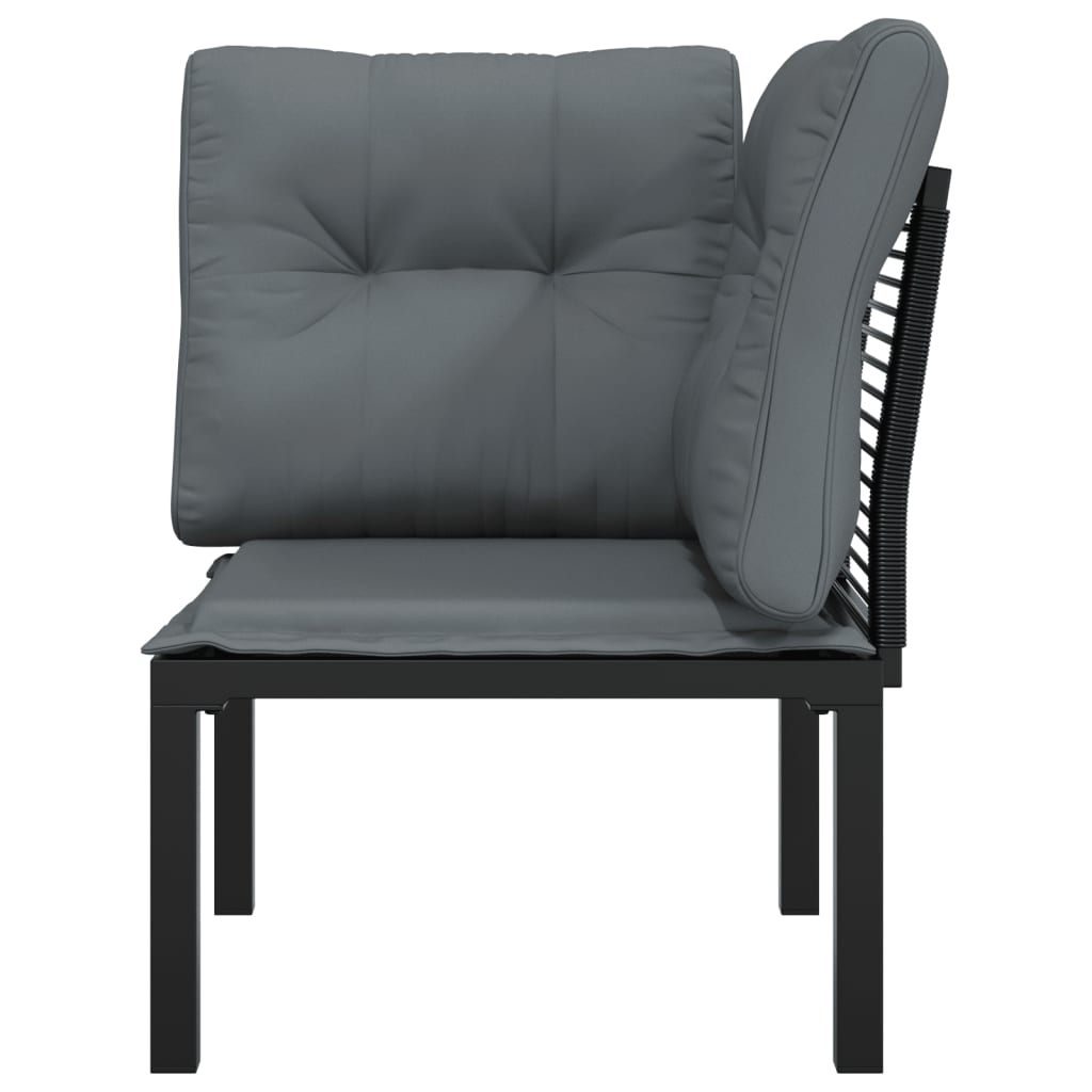 vidaXL Patio Corner Chair with Cushions Black and Gray Poly Rattan-2