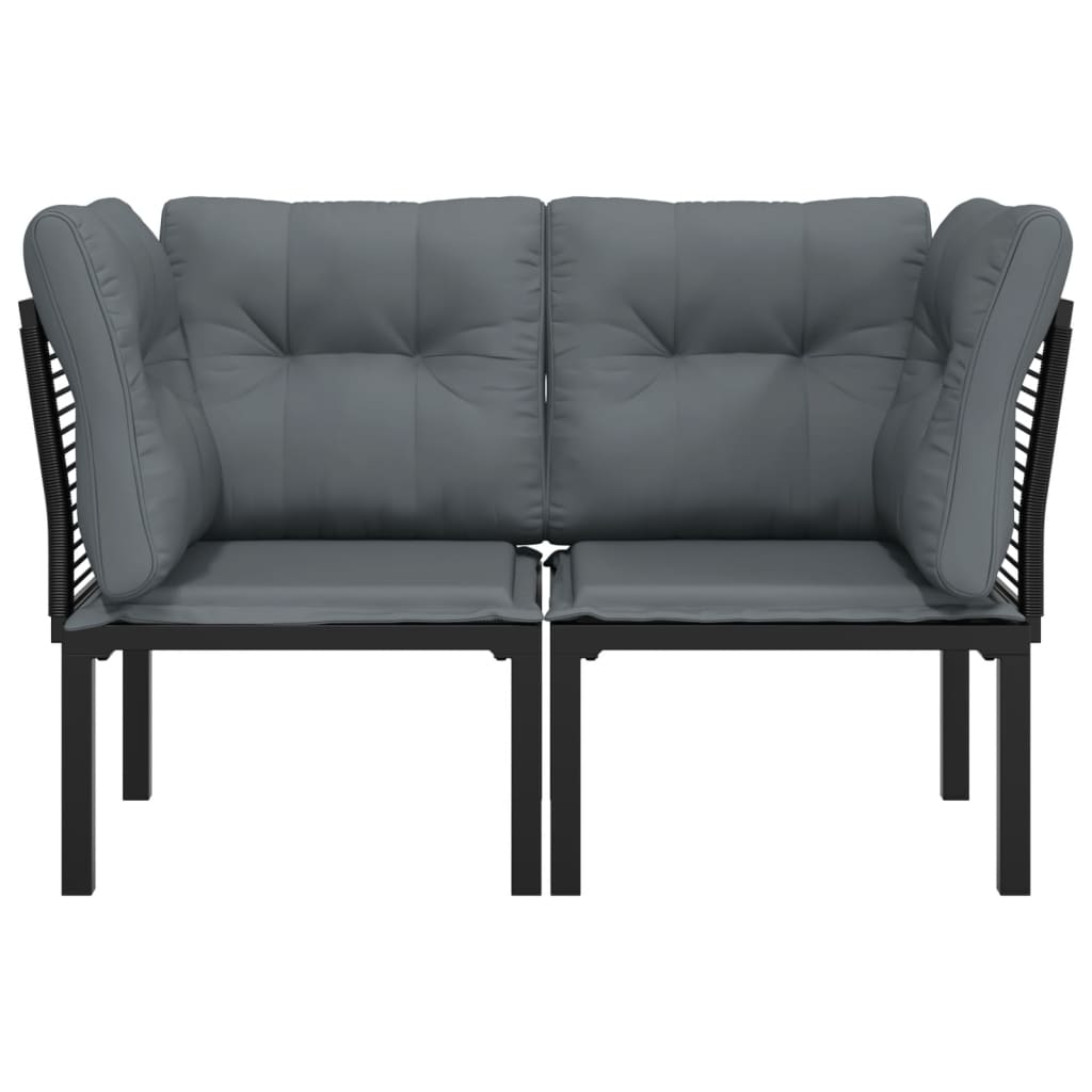vidaXL Patio Corner Chairs with Cushions 2 pcs Black and Gray Poly Rattan-1