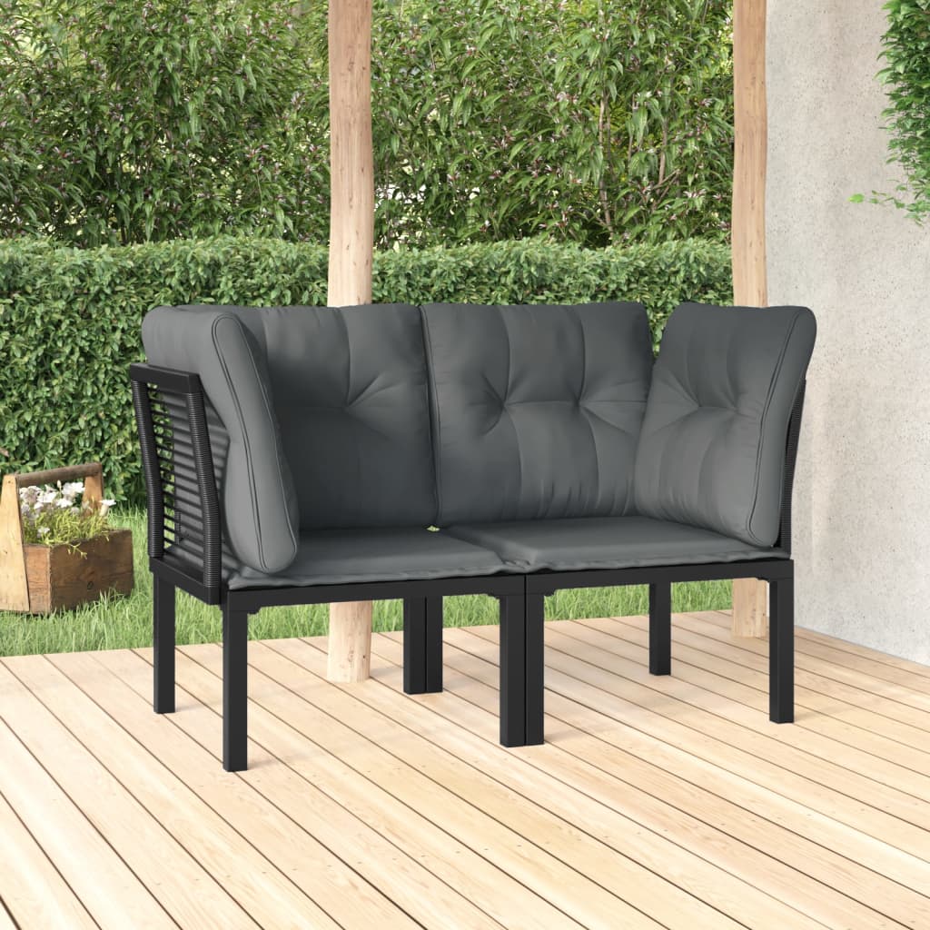 vidaXL Patio Corner Chairs with Cushions 2 pcs Black and Gray Poly Rattan-0