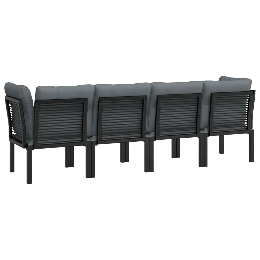 vidaXL 4 Piece Patio Lounge Set Black and Gray Poly Rattan-3