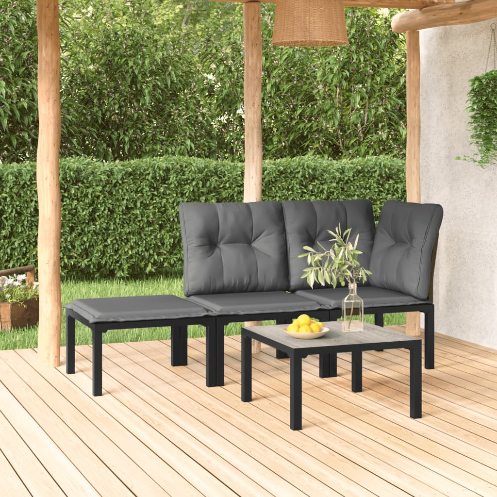 vidaXL 4 Piece Patio Lounge Set Black and Gray Poly Rattan-0