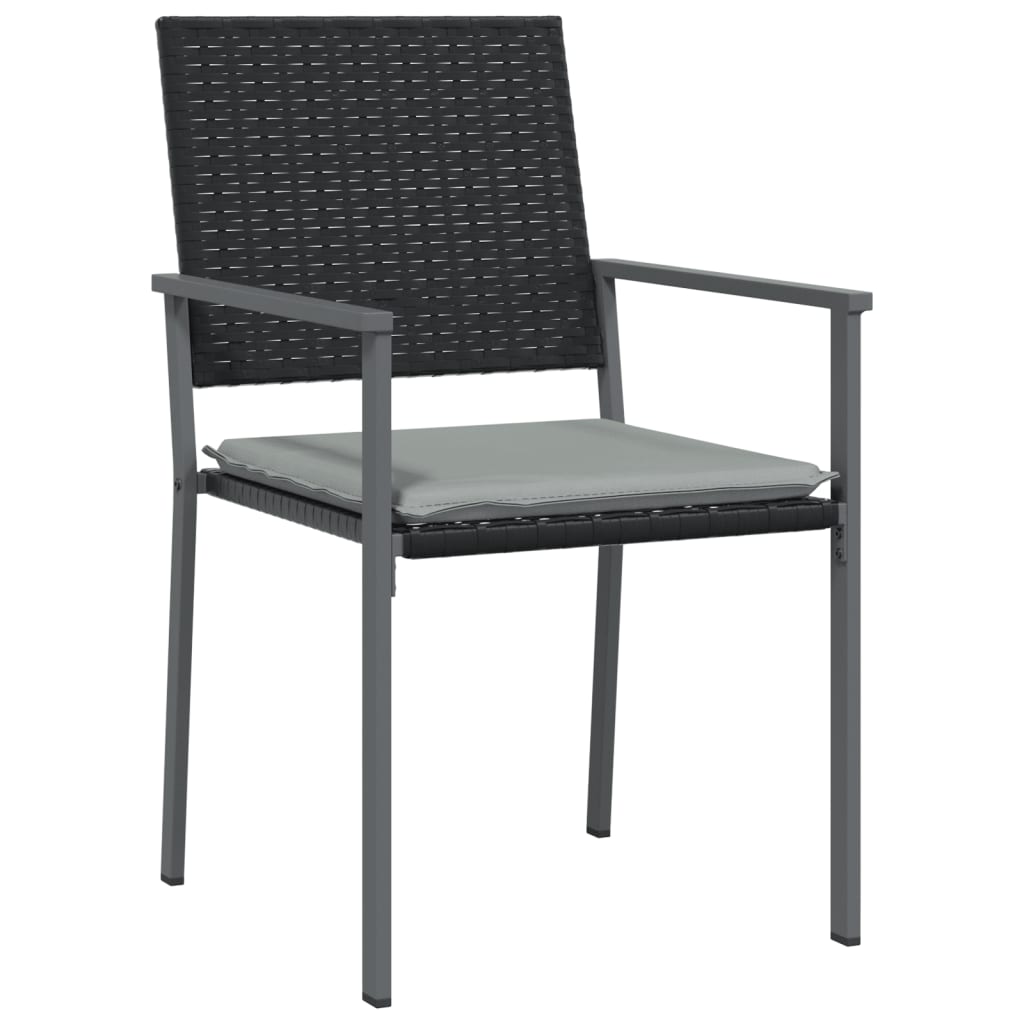 vidaXL Patio Chairs with Cushions 2 pcs Black 21.3"x24.6"x35" Poly Rattan-1