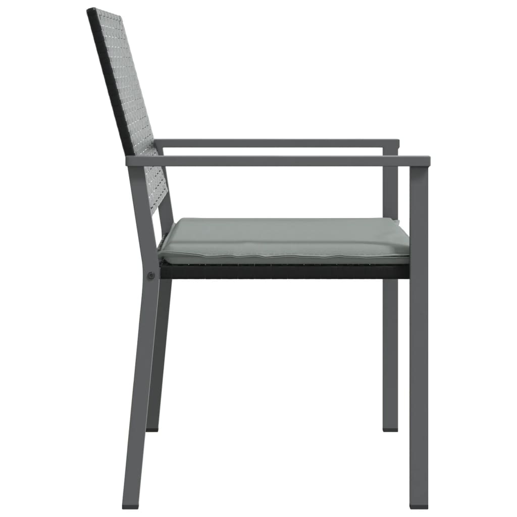 vidaXL Patio Chairs with Cushions 2 pcs Black 21.3"x24.6"x35" Poly Rattan-3