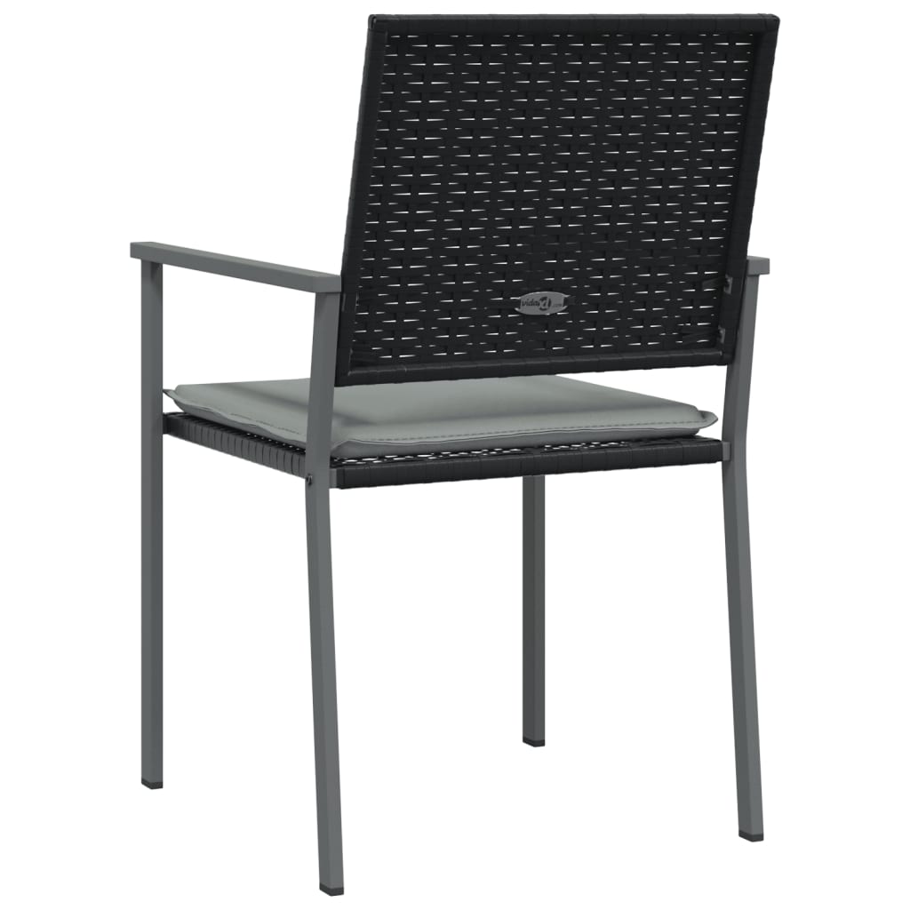 vidaXL Patio Chairs with Cushions 2 pcs Black 21.3"x24.6"x35" Poly Rattan-4
