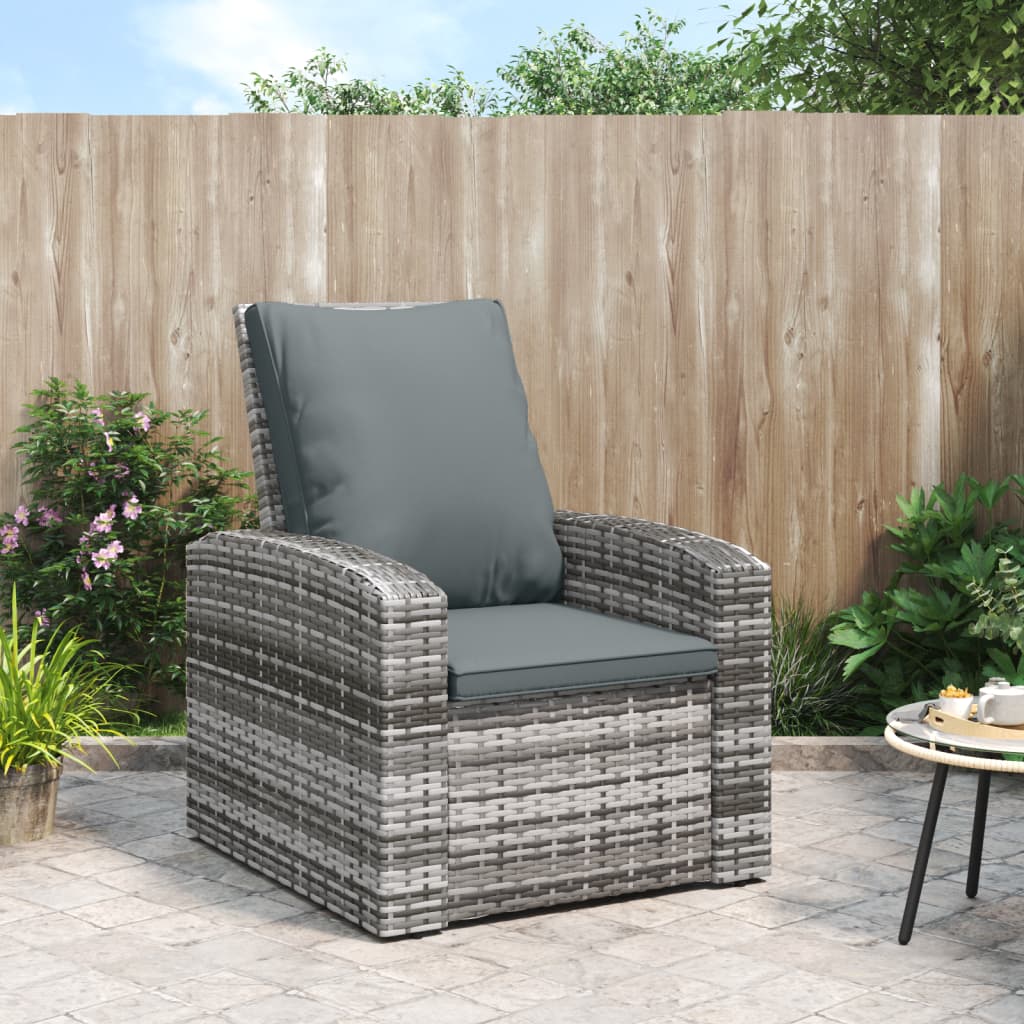 vidaXL Patio Chair Outdoor Furniture Lounger Chair with Cushions Poly Rattan-12