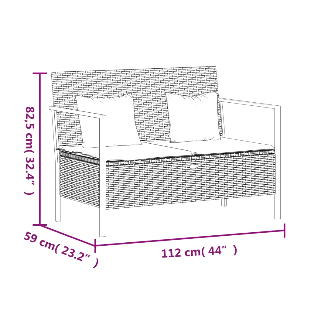 vidaXL Patio Furniture Outdoor Seating with Cushions for Deck Poly Rattan-17